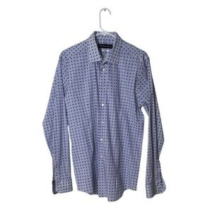Antonio Cosentino Mens Slim Fit Dress Shirt Blue Polka Dot 100% Cotton Size 42/1